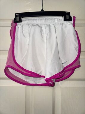 Nike Dri-FIT Women's White Athletic Running Shorts with Pink Mesh Trim XS